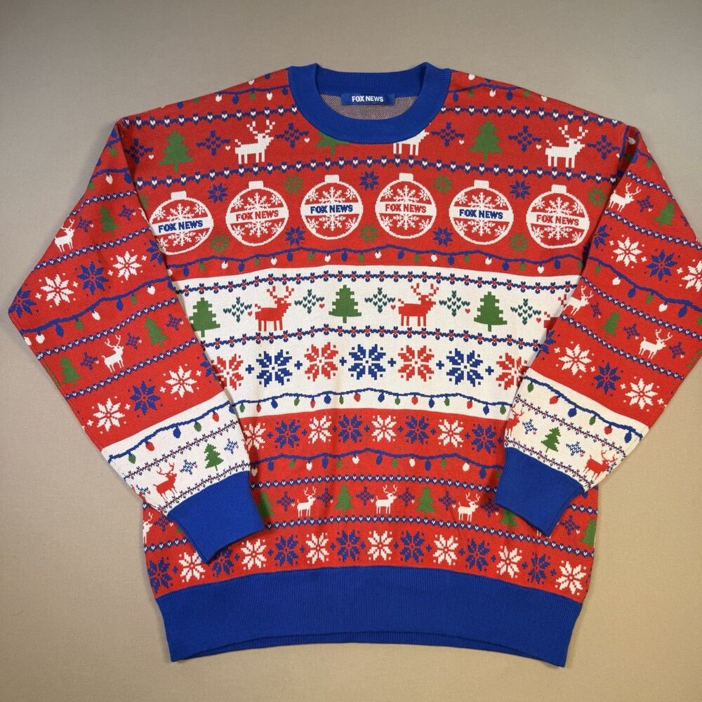 Fox News Christmas Sweater Cotton 2XL Red White and Blue